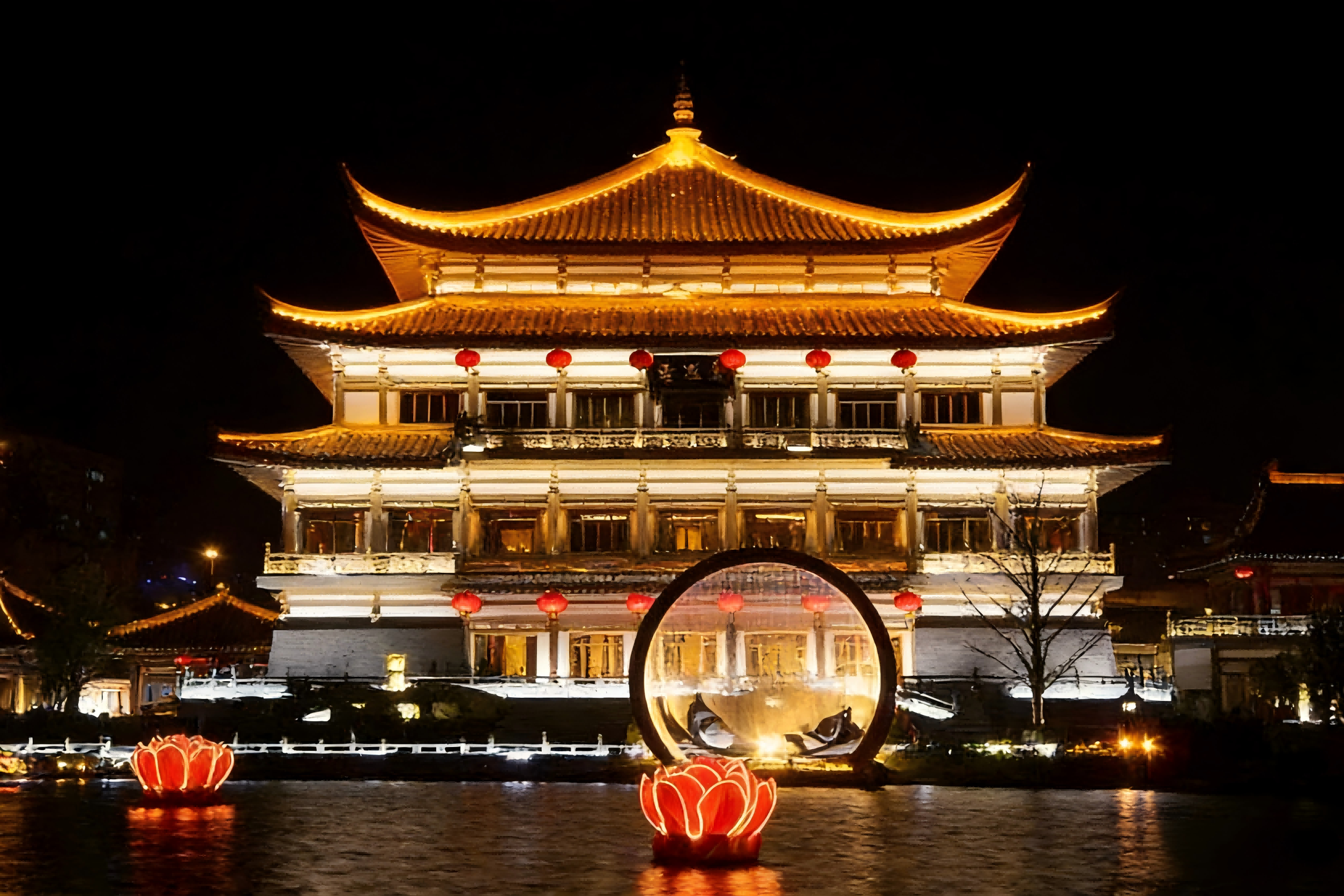 金博安柔性洗墙灯点亮曲江新区夜景的文化科技新表达