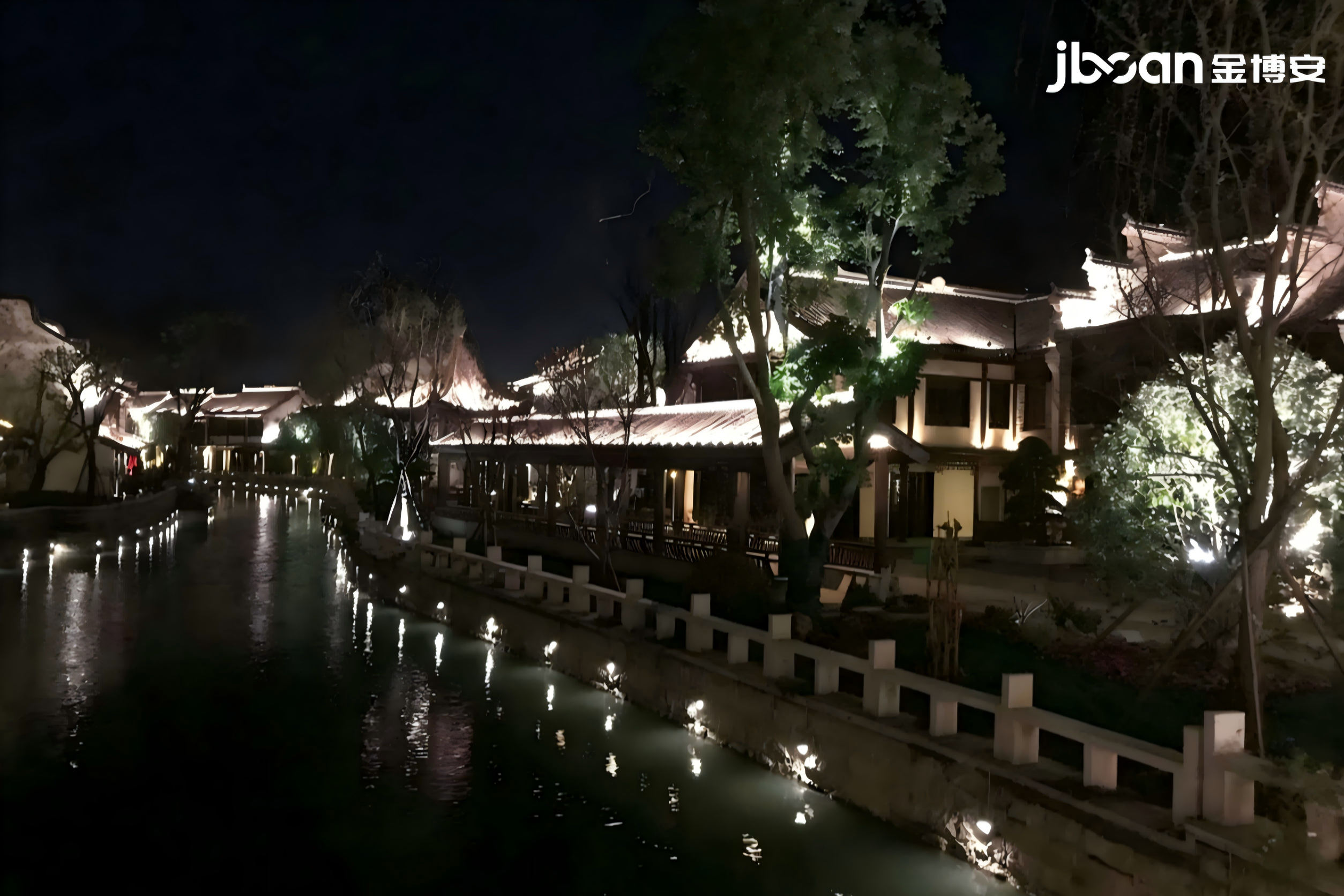 东晋水城古风建筑夜景亮化照明